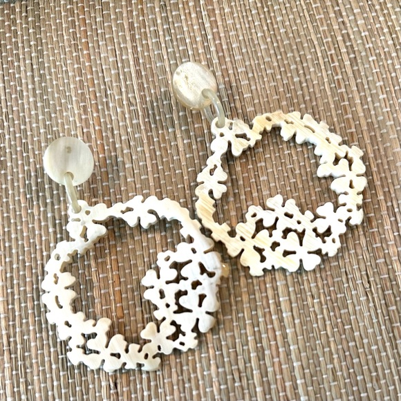 Carved Flower Horn Statement Earrings - Picture 6 of 6